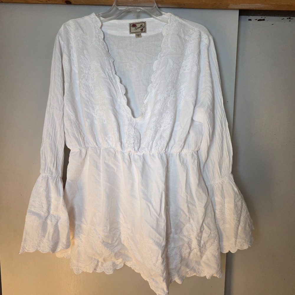 Scully Cantina Womens Cottage Bell Top Size XL White Peruvian Cotton Boho Hippie